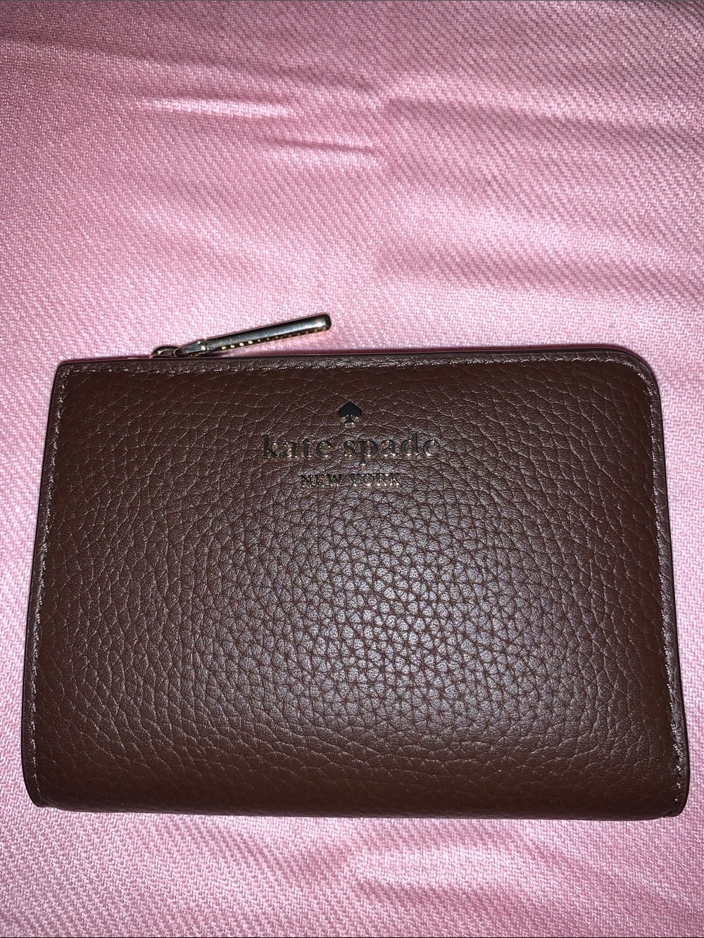kate spade Brown Pebbled Leather Zip Wallet